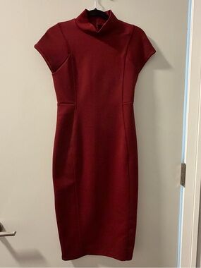Zara Wine-Red Midi Sheath Dress